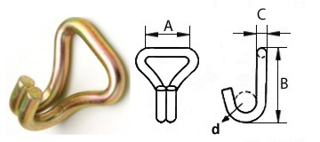 Крюк для стяжного ремня j-образный двупалый